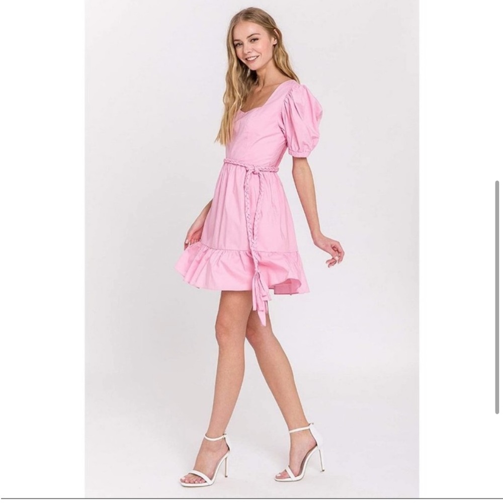 English Factory Puff Sleeve Mini Dress in Barbie Pink 💐🩷🌸💐